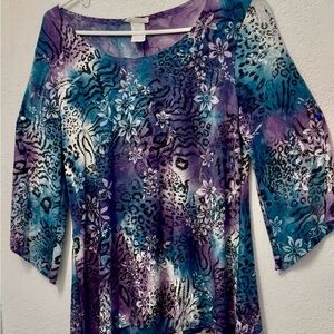 Brittany Black Purple and Blue Floral Patterned Blouse